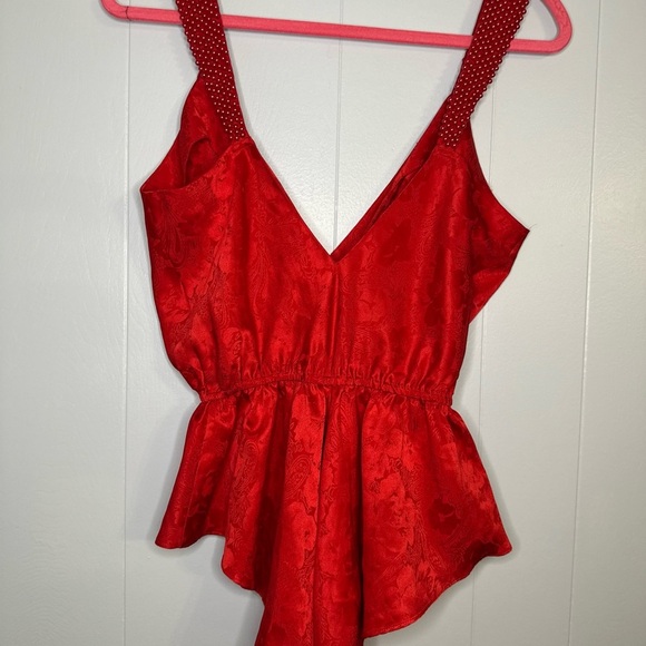 Vintage Victoria’s Secret Satin Romper Red Beaded Y2K Lingerie Bodysuit S - Picture 7 of 8